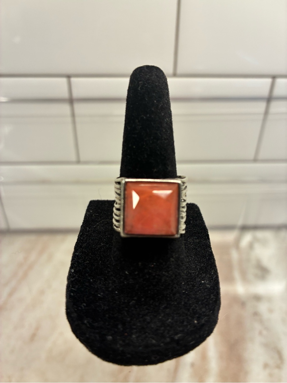 Silpada Coral Square Cabochon Sterling Silver .925 (Retired)